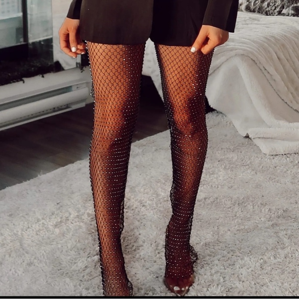 Sparkle sequin see through leggings black